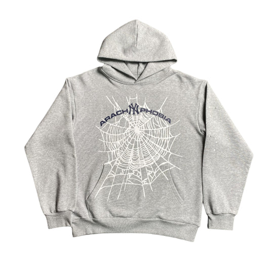 SP5DER Arach Ny Phobia Hoodie Ash - Grey Unisex Streetwear Limited Edition - The SP5DER ARACH NY PHOBIA HOODIE ASH GREY - REPLICA merges bold design with everyday