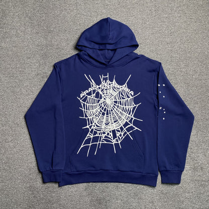 SP5DER Arach Ny Phobia Hoodie - Navy Unisex Streetwear Limited Edition - The SP5DER ARACH NY PHOBIA HOODIE NAVY - REPLICA blends bold streetwear aesthetics with understated