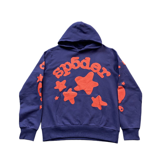 SP5DER Beluga Hoodie - Navy Unisex Streetwear Limited Edition - The SP5DER BELUGA HOODIE NAVY - REPLICA combines sleek design with bold streetwear aesthetics, making