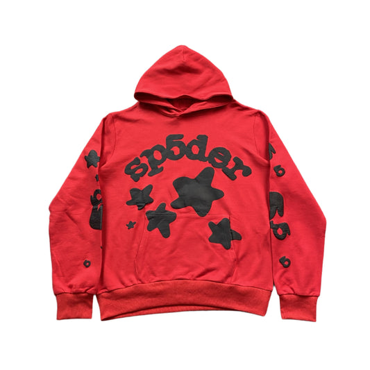 SP5DER Beluga Hoodie - Red Unisex Streetwear Limited Edition - The SP5DER BELUGA HOODIE RED - REPLICA is a bold and vibrant addition to your
