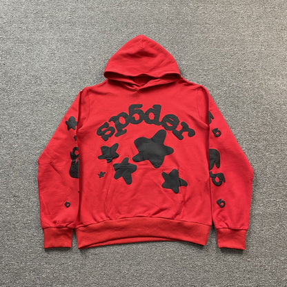 SP5DER Beluga Hoodie - Red Unisex Streetwear Limited Edition - The SP5DER BELUGA HOODIE RED - REPLICA is a bold and vibrant addition to your