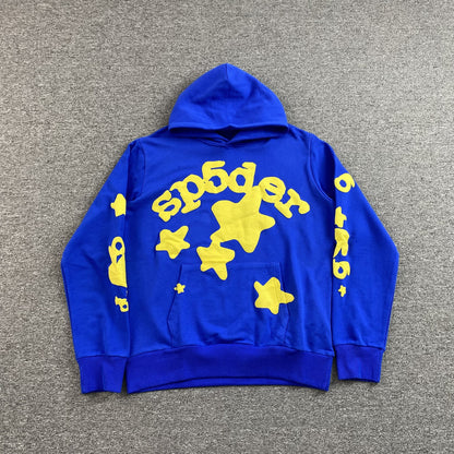 SP5DER Beluga Hoodie Tc - Blue Unisex Streetwear Limited Edition - The SP5DER BELUGA HOODIE TC BLUE - REPLICA is a bold statement piece that blends