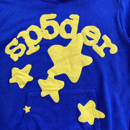 SP5DER Beluga Hoodie Tc - Blue Unisex Streetwear Limited Edition - The SP5DER BELUGA HOODIE TC BLUE - REPLICA is a bold statement piece that blends