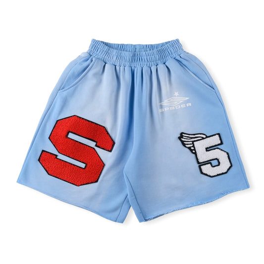 SP5DER Cut Sweatshort Vintage Shorts - Blue Unisex Streetwear Limited Edition - The SP5DER CUT SWEATSHORT VINTAGE BLUE - REPLICA combines retro-inspired aesthetics with modern streetwear vibes.