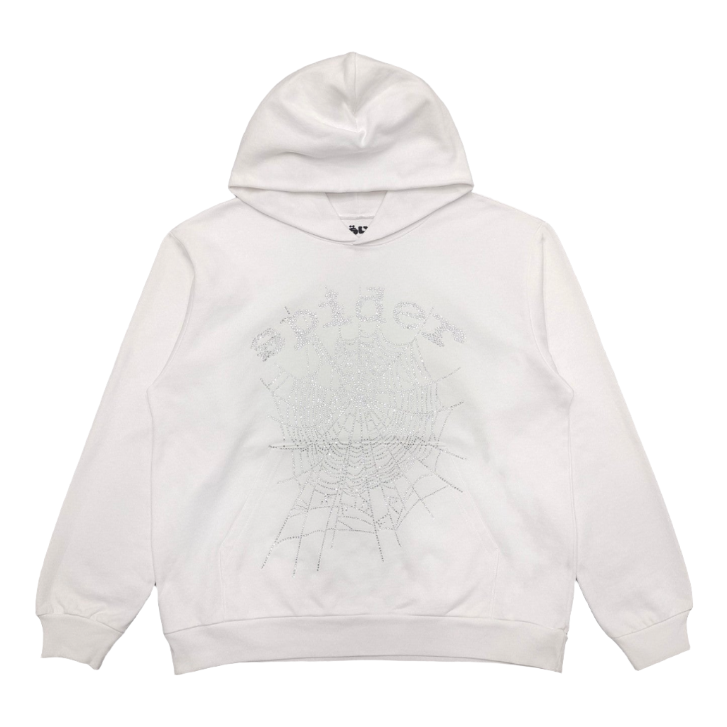 SP5DER Og Rhinestone Logo Hoodie - White Unisex Streetwear Limited Edition - The SP5DER OG RHINESTONE LOGO HOODIE WHITE - REPLICA combines sleek streetwear aesthetics with a