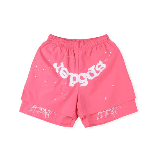 SP5DER Og Web Double Layer Shorts - Pink Unisex Streetwear Limited Edition - The SP5DER OG WEB DOUBLE LAYER SHORTS PINK - REPLICA bring bold streetwear energy and