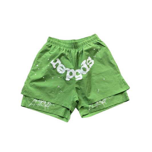 SP5DER Og Web Double Layer Short Hoodie - Green Unisex Streetwear Limited Edition - The SP5DER OG WEB DOUBLE LAYER SHORT GREEN - REPLICA delivers a bold streetwear look