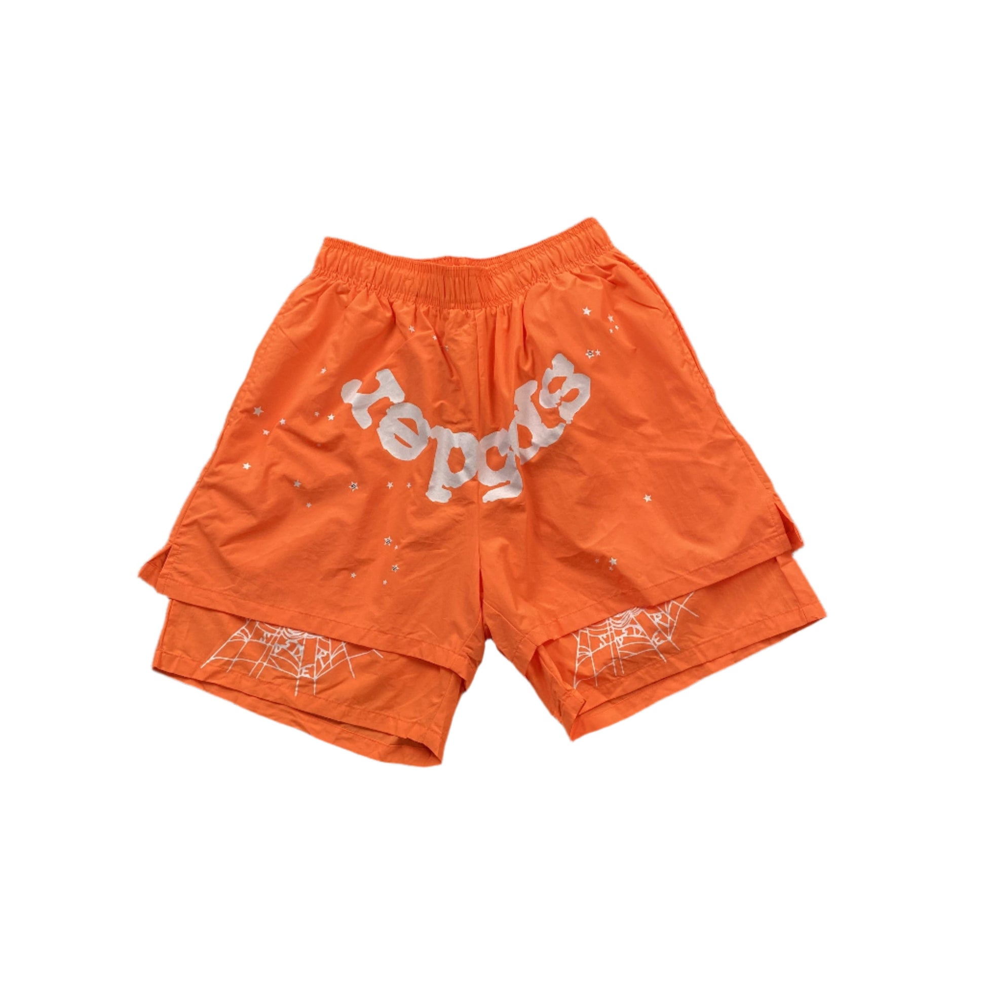 SP5DER Og Web Double Layer Short Shorts - Orange Unisex Streetwear Limited Edition - The SP5DER OG WEB DOUBLE LAYER SHORT ORANGE - REPLICA brings bold energy and unique
