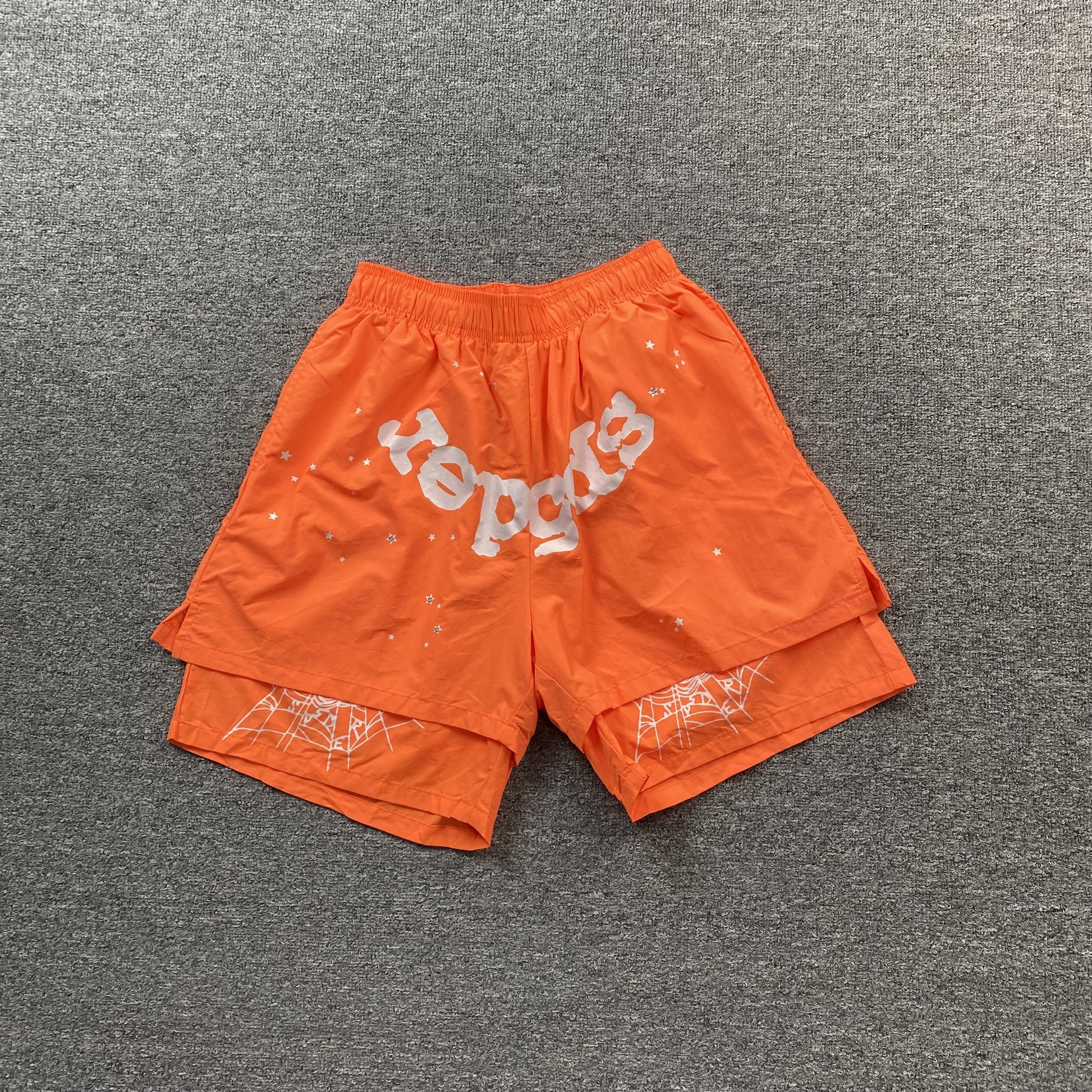 SP5DER Og Web Double Layer Short Shorts - Orange Unisex Streetwear Limited Edition - The SP5DER OG WEB DOUBLE LAYER SHORT ORANGE - REPLICA brings bold energy and unique