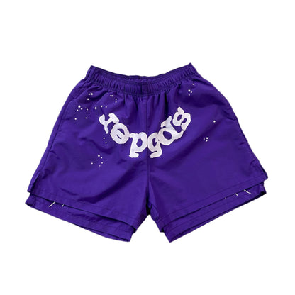 SP5DER Og Web Double Layer Short Shorts - Purple Unisex Streetwear Limited Edition - The SP5DER OG WEB DOUBLE LAYER SHORT PURPLE - REPLICA combines bold streetwear aesthetics with