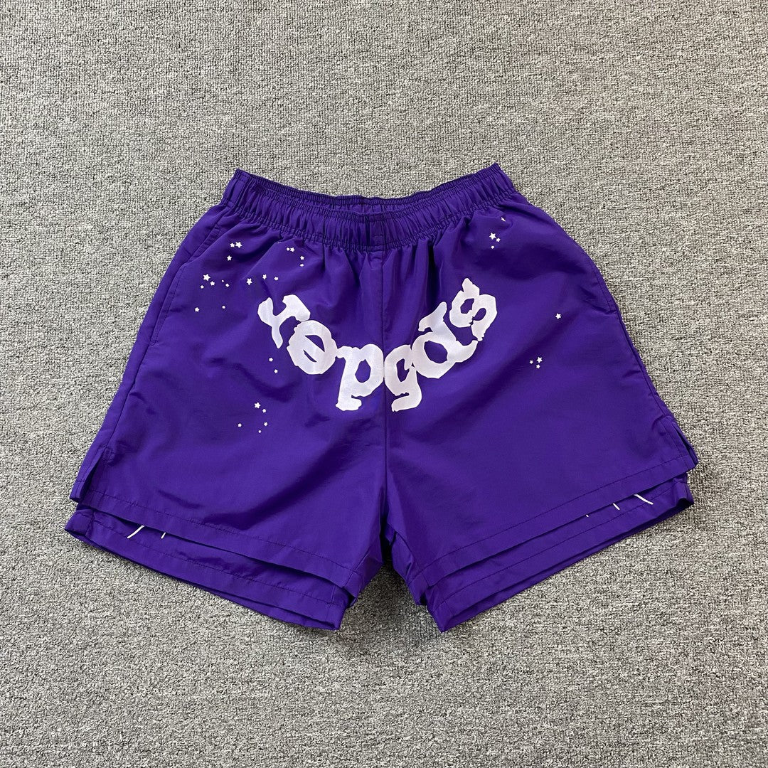 SP5DER Og Web Double Layer Short Shorts - Purple Unisex Streetwear Limited Edition - The SP5DER OG WEB DOUBLE LAYER SHORT PURPLE - REPLICA combines bold streetwear aesthetics with