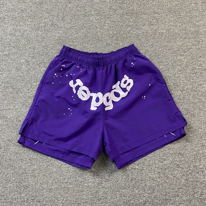 SP5DER Og Web Double Layer Short Shorts - Purple Unisex Streetwear Limited Edition - The SP5DER OG WEB DOUBLE LAYER SHORT PURPLE - REPLICA combines bold streetwear aesthetics with