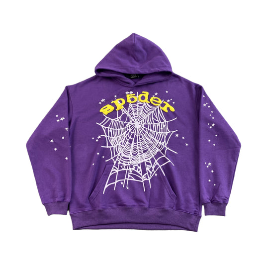 SP5DER Star Og Web V2 Hoodie - Purple Unisex Streetwear Limited Edition - The SP5DER STAR OG WEB V2 HOODIE PURPLE - REPLICA is a bold and electrifying