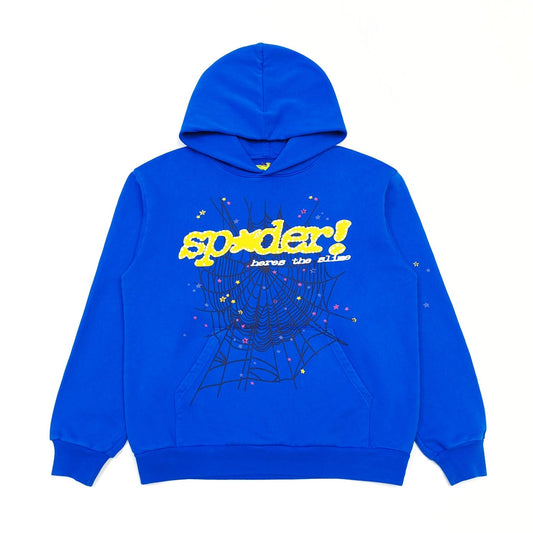 SP5DER Tc Hoodie - Blue Unisex Streetwear Limited Edition - The SP5DER TC HOODIE BLUE - REPLICA combines sleek streetwear aesthetics with bold design elements