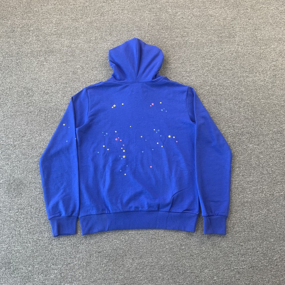 SP5DER Tc Hoodie - Blue Unisex Streetwear Limited Edition - The SP5DER TC HOODIE BLUE - REPLICA combines sleek streetwear aesthetics with bold design elements