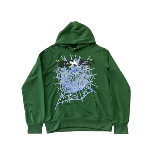 SP5DER Web Hoodie Hunter - Green Unisex Streetwear Limited Edition - The SP5DER WEB HOODIE HUNTER GREEN - REPLICA is a bold and dynamic addition to
