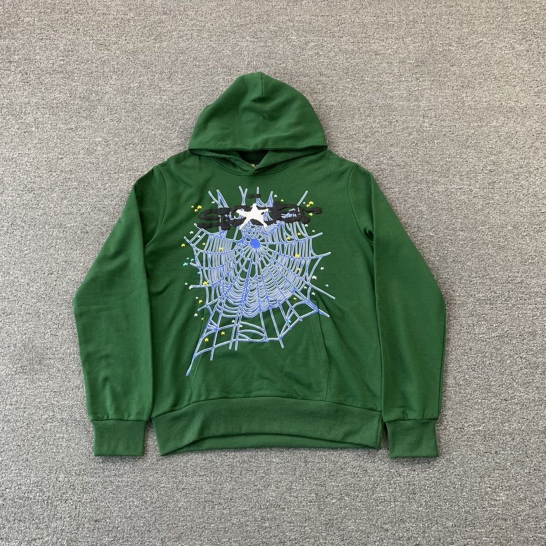SP5DER Web Hoodie Hunter - Green Unisex Streetwear Limited Edition - The SP5DER WEB HOODIE HUNTER GREEN - REPLICA is a bold and dynamic addition to