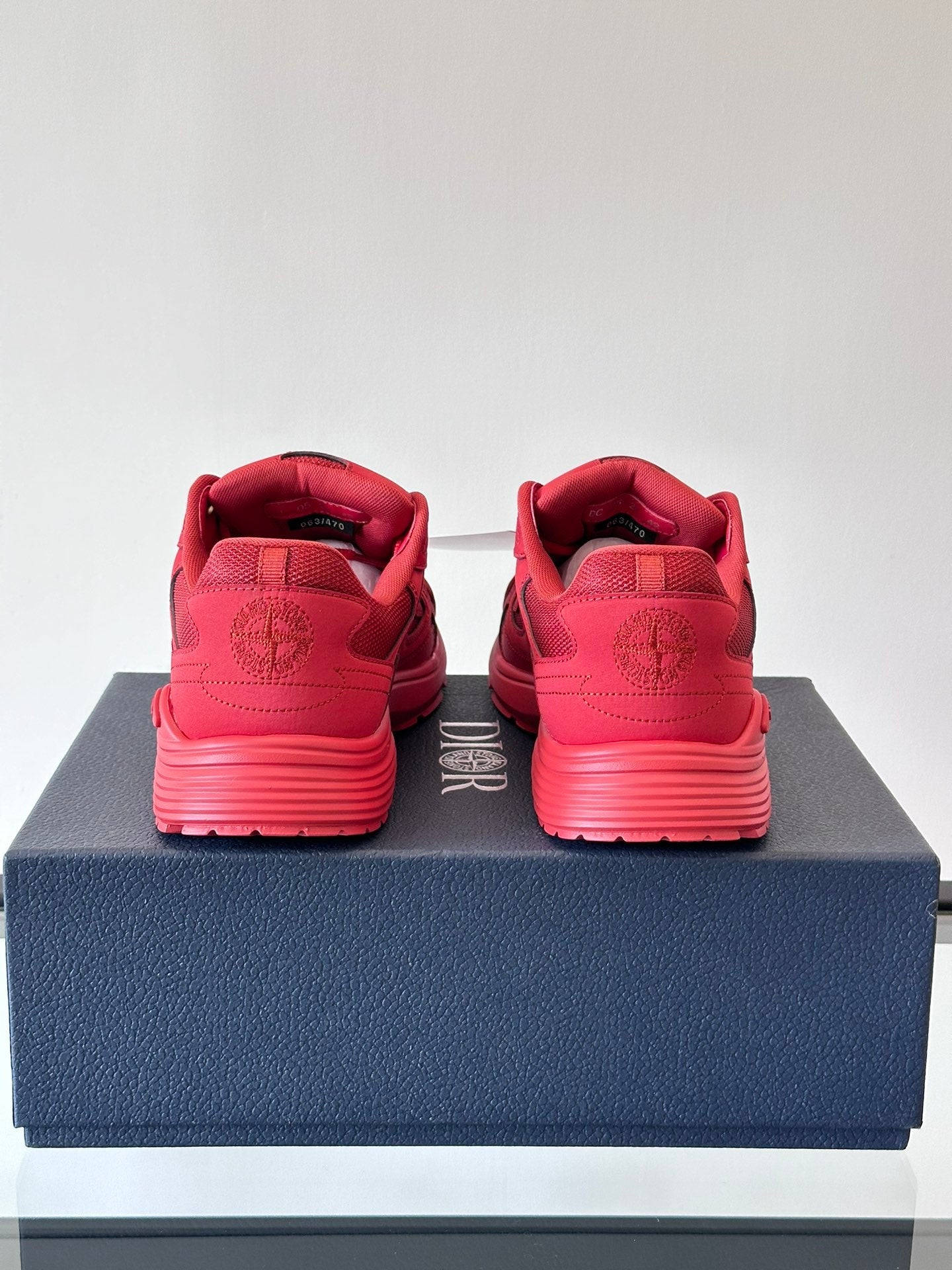 STONE Island - Dior B30 - Red Unisex Streetwear Limited Edition - The STONE ISLAND x DIOR B30 RED - REPLICA is a high-fashion statement sneaker that