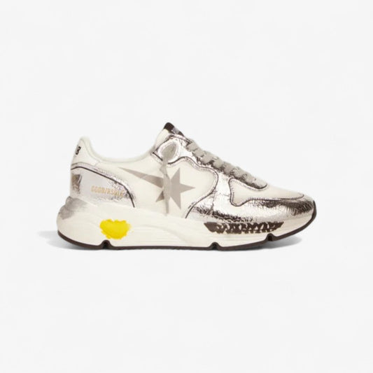 Silver And Running Sole Sneakers - White Unisex Streetwear Limited Edition