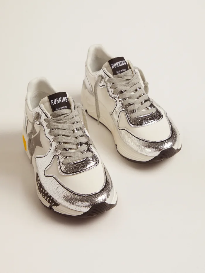 Silver And Running Sole Sneakers - White Unisex Streetwear Limited Edition