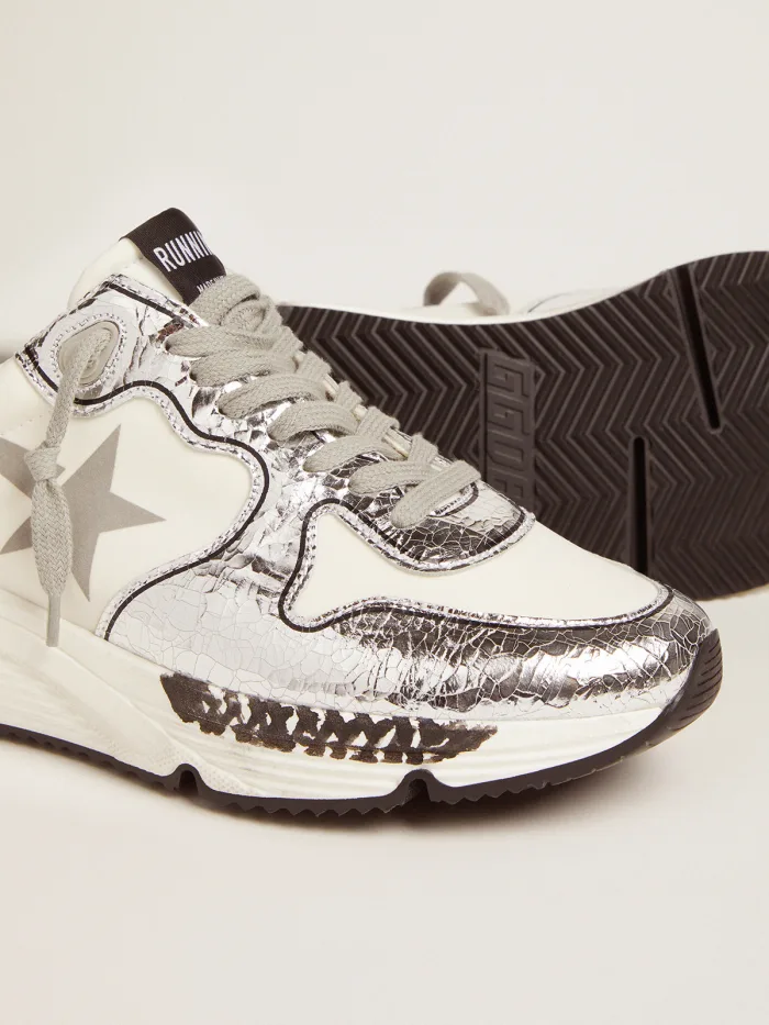Silver And Running Sole Sneakers - White Unisex Streetwear Limited Edition
