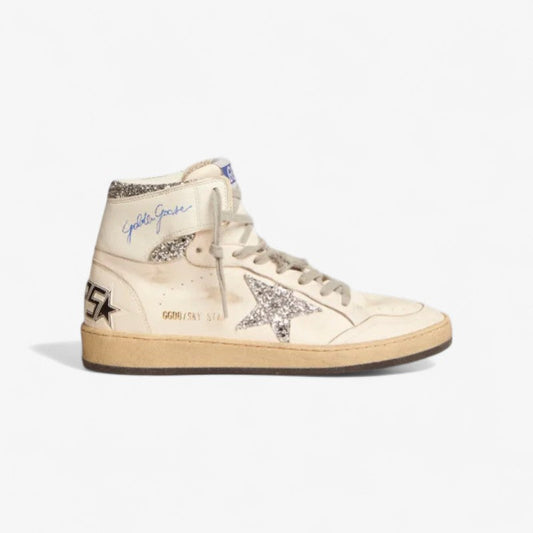 Sky-star Sneakers With Signature On The Ankle And Silver Glitter Inserts - White Unisex Streetwear Limited Edition