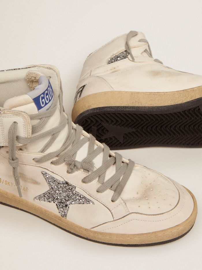 Sky-star Sneakers With Signature On The Ankle And Silver Glitter Inserts - White Unisex Streetwear Limited Edition