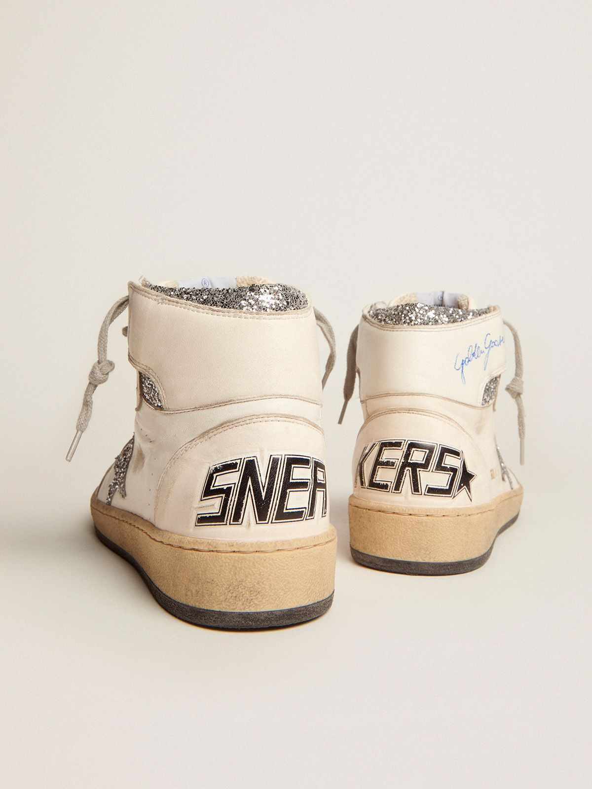 Sky-star Sneakers With Signature On The Ankle And Silver Glitter Inserts - White Unisex Streetwear Limited Edition