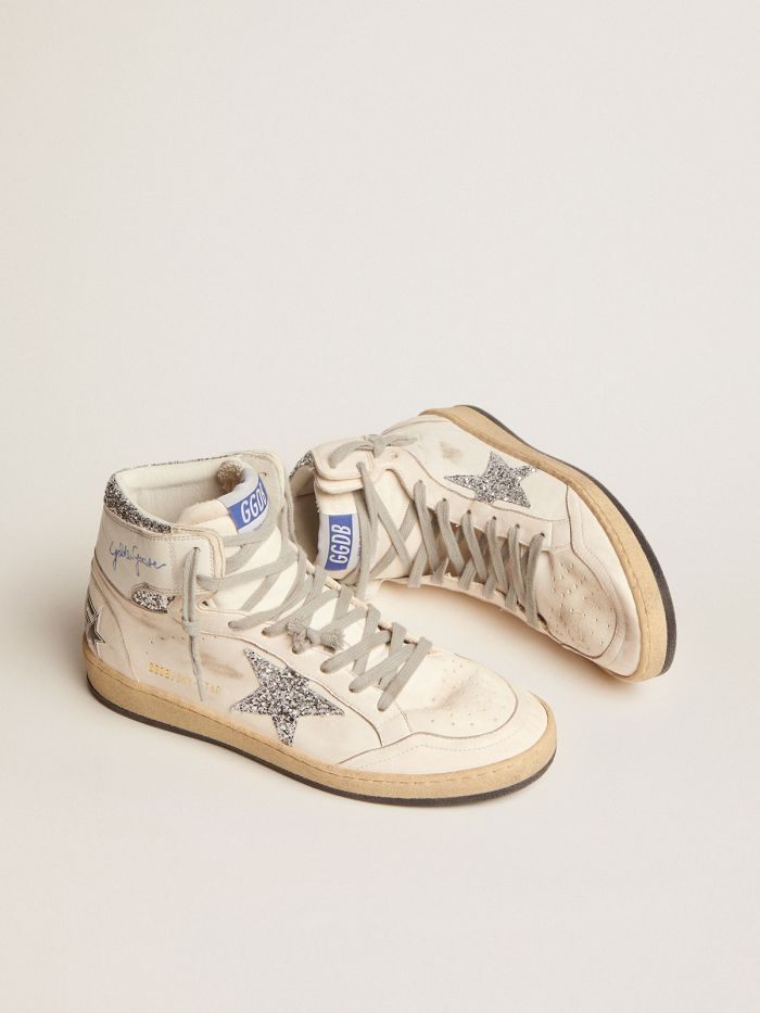 Sky-star Sneakers With Signature On The Ankle And Silver Glitter Inserts - White Unisex Streetwear Limited Edition