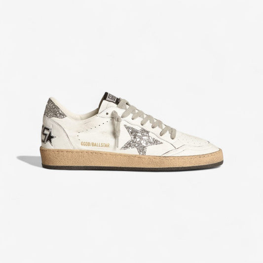 Sneaker Ball Star In Nappa Bianca Con Stella E Talloncino In Glitter Argento Sneakers - White Unisex Streetwear Limited Edition