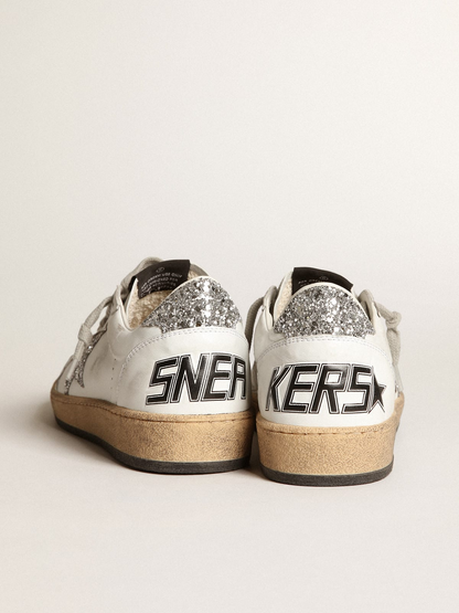 Sneaker Ball Star In Nappa Bianca Con Stella E Talloncino In Glitter Argento Sneakers - White Unisex Streetwear Limited Edition