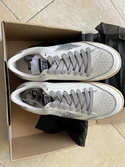 Sneaker Ball Star In Nappa Bianca Con Stella E Talloncino In Glitter Argento Sneakers - White Unisex Streetwear Limited Edition