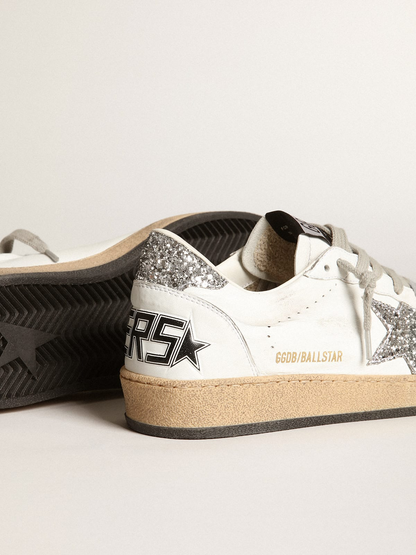 Sneaker Ball Star In Nappa Bianca Con Stella E Talloncino In Glitter Argento Sneakers - White Unisex Streetwear Limited Edition