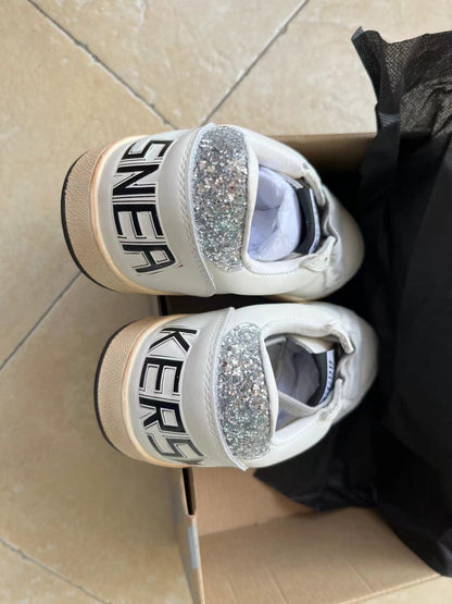 Sneaker Ball Star In Nappa Bianca Con Stella E Talloncino In Glitter Argento Sneakers - White Unisex Streetwear Limited Edition