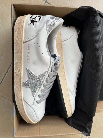 Sneaker Ball Star In Nappa Bianca Con Stella E Talloncino In Glitter Argento Sneakers - White Unisex Streetwear Limited Edition