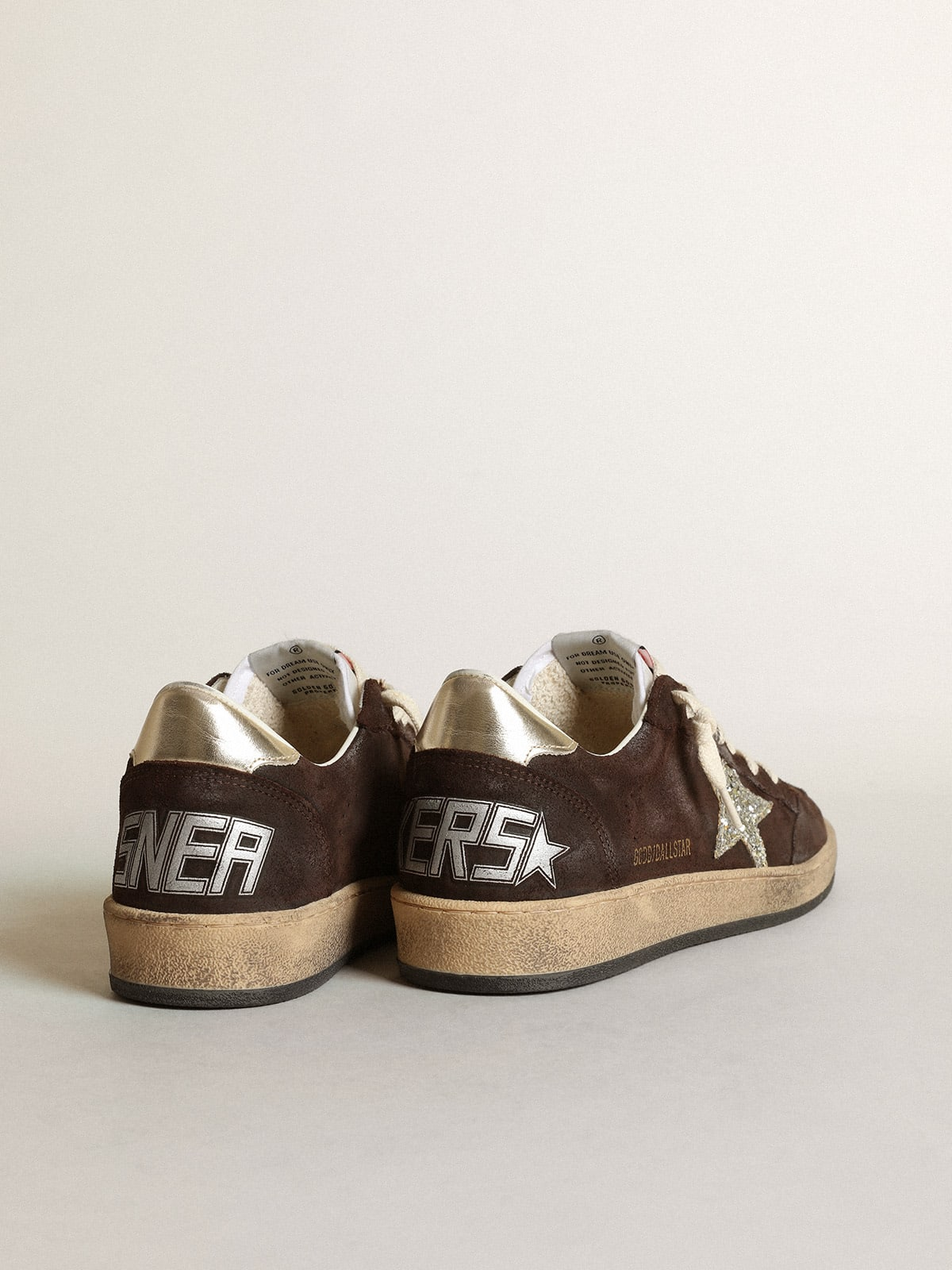 Sneaker Ball Star In Suede Marrone Con Stella In Glitter Platino E Linguetta In Nylon Bianco - Red Unisex Streetwear Limited Edition