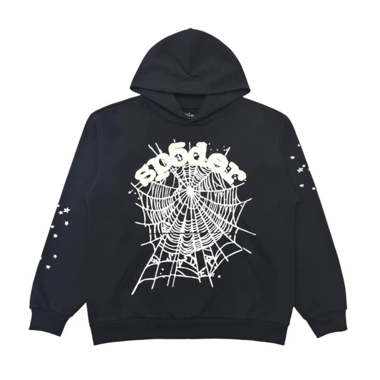 SP5DER Og Web Hoodie - Black Unisex Streetwear Limited Edition - The SP5DER OG WEB HOODIE BLACK - REPLICA is a standout piece that blends bold