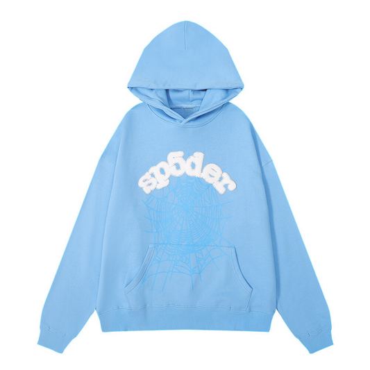 SP5DER Web Hoodie Sky - Blue Unisex Streetwear Limited Edition - The SP5DER WEB HOODIE SKY BLUE - REPLICA combines bold design with a fresh, vibrant