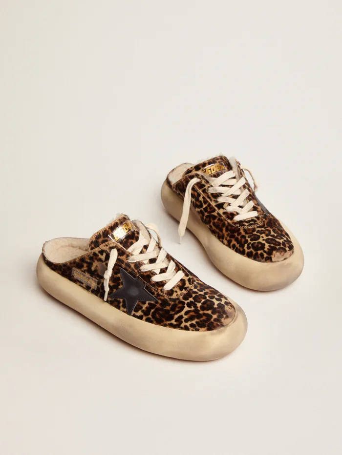Space-star Sabot Shoes In Animal-print Pony Skin With Shearling Lining - Black Unisex Streetwear Limited Edition