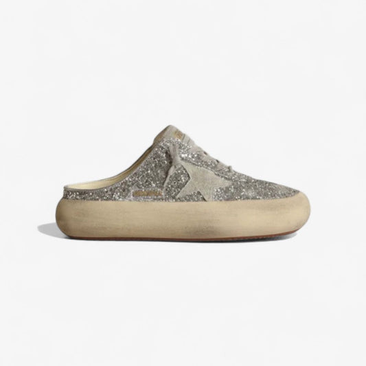 Space-star Sabots In Silver Glitter With Ice-gray Suede Star And Tongue Sneakers Unisex Streetwear Limited Edition