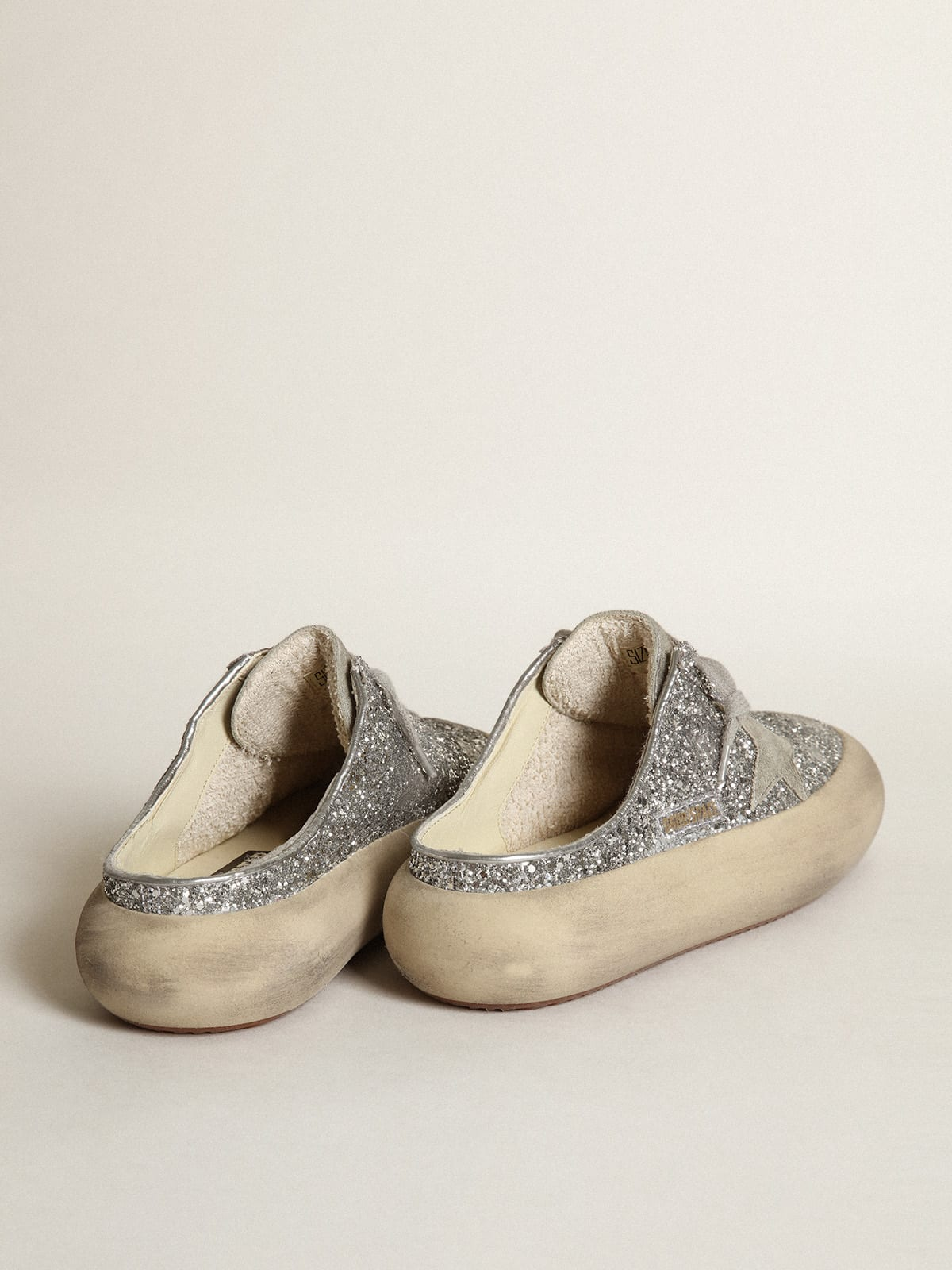 Space-star Sabots In Silver Glitter With Ice-gray Suede Star And Tongue Sneakers Unisex Streetwear Limited Edition
