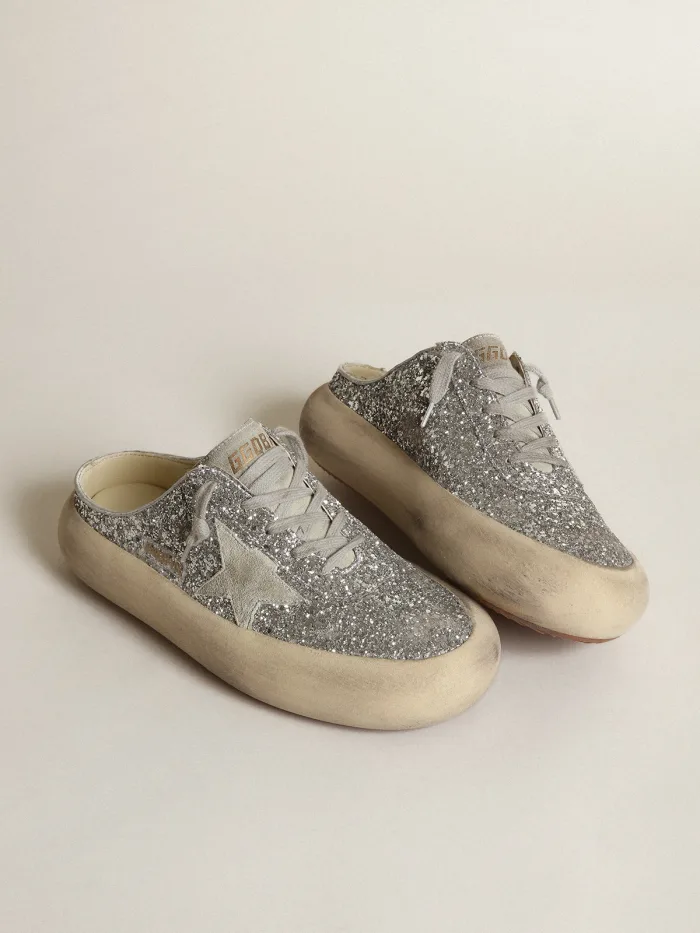 Space-star Sabots In Silver Glitter With Ice-gray Suede Star And Tongue Sneakers Unisex Streetwear Limited Edition