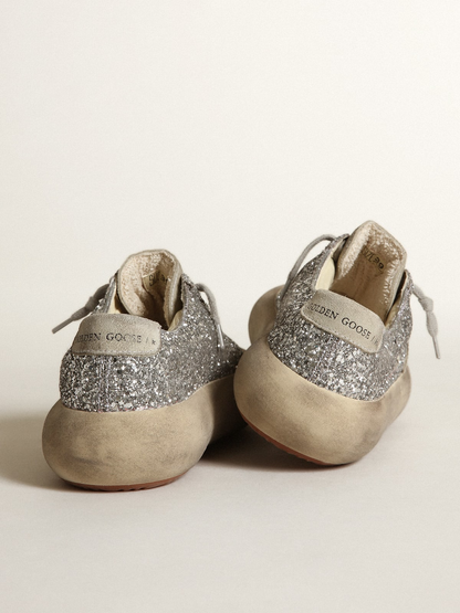 Space-star Shoes In Silver Glitter With Ice-gray Suede Star And Heel Tab Unisex Streetwear Limited Edition