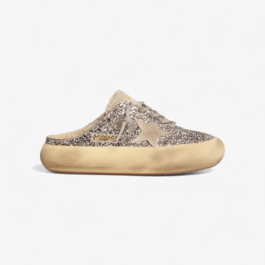 Space-star Sabot Shoes In Silver Glitter With Shearling Lining - Red Unisex Streetwear Limited Edition