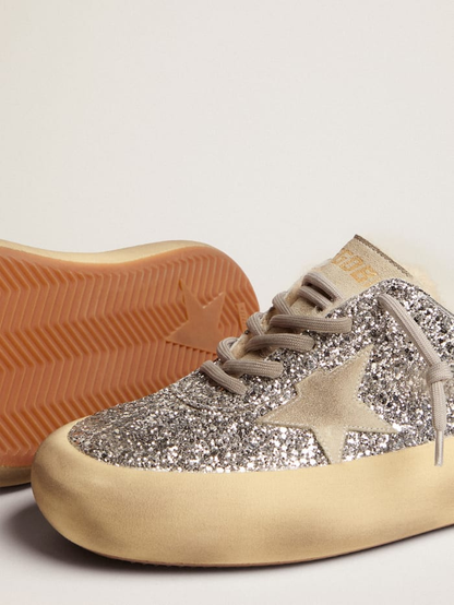 Space-star Sabot Shoes In Silver Glitter With Shearling Lining - Red Unisex Streetwear Limited Edition