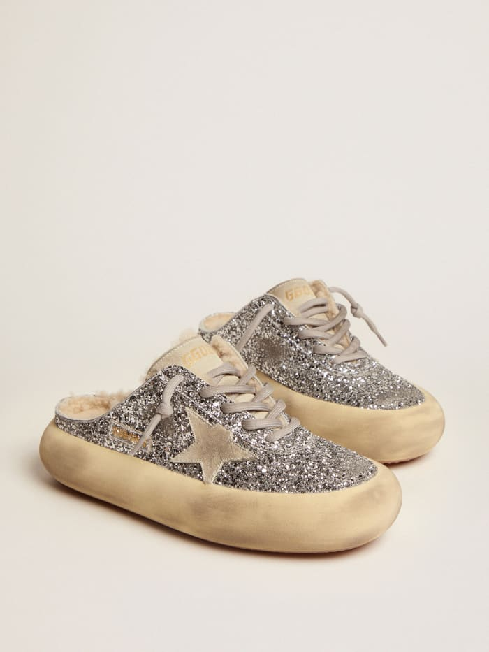 Space-star Sabot Shoes In Silver Glitter With Shearling Lining - Red Unisex Streetwear Limited Edition