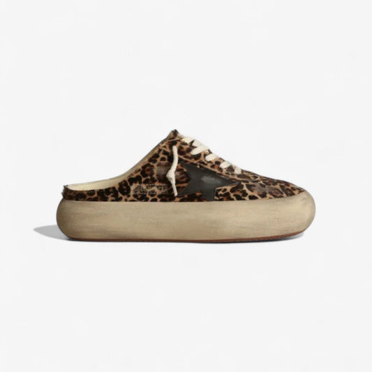 Space-star Sabots In Leopard-print Pony Skin With Leather Star Sneakers - Black Unisex Streetwear Limited Edition