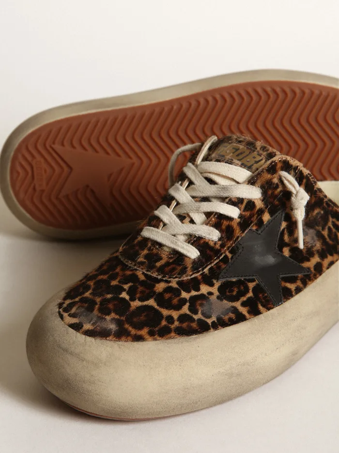 Space-star Sabots In Leopard-print Pony Skin With Leather Star Sneakers - Black Unisex Streetwear Limited Edition