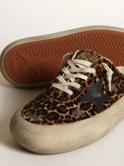Space-star Sabots In Leopard-print Pony Skin With Leather Star Sneakers - Black Unisex Streetwear Limited Edition