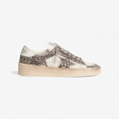 Stardan Sneakers In Leather And Silver Glitter - White Unisex Streetwear Limited Edition